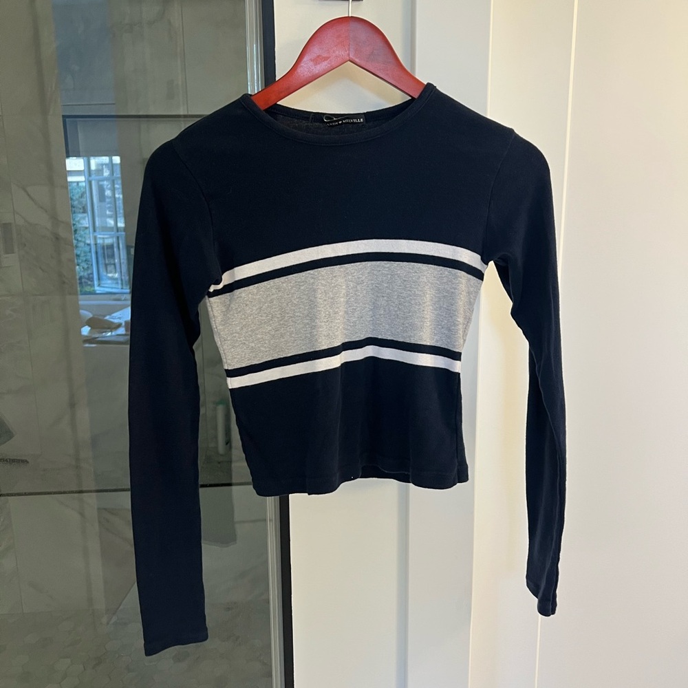 Brandy Melville Navy and Gray Striped Long Sleeve Top